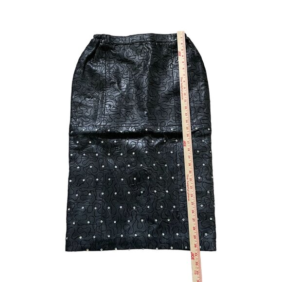 Leather Sequin Embroidered Straight Pencil Skirt Women Small Black Elegant - Picture 8 of 14